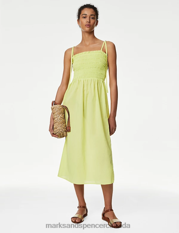 Marks and Spencer Canada - Women Soft Lime Clothing Marks & Spencer Pure Cotton Square Neck Midi Beach Dress 20VTD3186