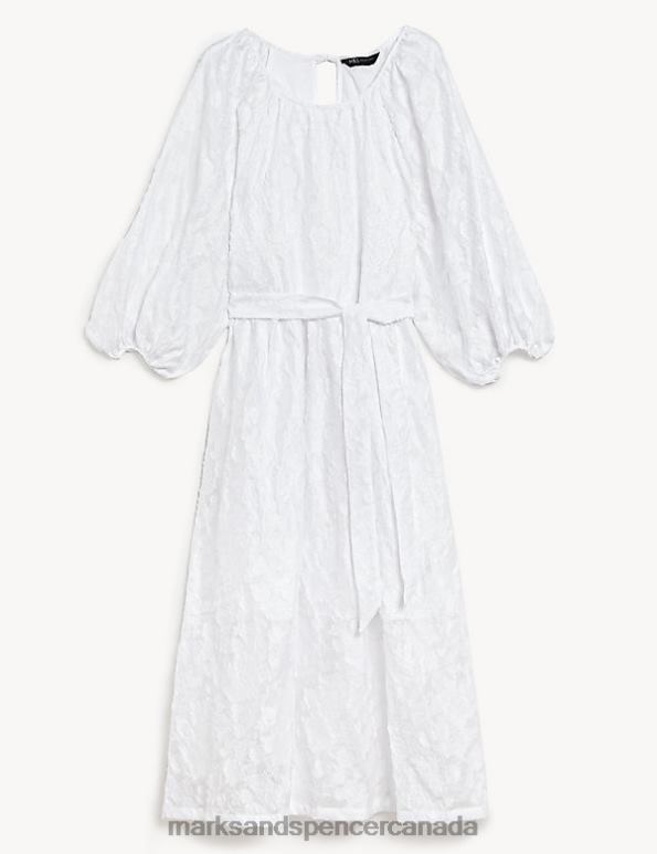 Women Soft White Clothing Marks & Spencer Embroidered Belted Midi Waisted Dress 20VTD2144 - Marks and Spencer Canada locations