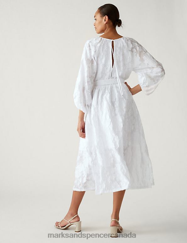 Women Soft White Clothing Marks & Spencer Embroidered Belted Midi Waisted Dress 20VTD2144 - Marks and Spencer Canada locations