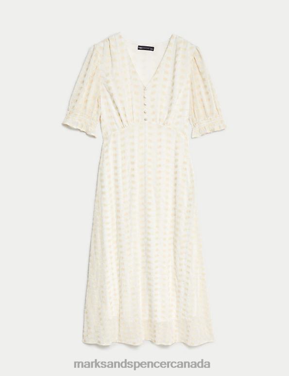 Women Soft White Clothing Marks & Spencer Embroidered V-Neck Midi Tea Dress 20VTD479 - Marks and Spencer online