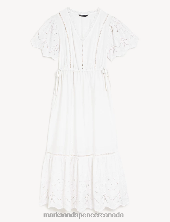 Marks and Spencer near me - Women Soft White Clothing Marks & Spencer Pure Cotton Broderie V-Neck Midi Tea Dress 20VTD1662