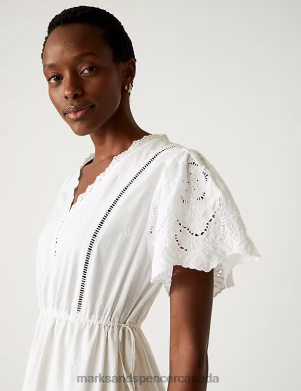 Marks and Spencer near me - Women Soft White Clothing Marks & Spencer Pure Cotton Broderie V-Neck Midi Tea Dress 20VTD1662
