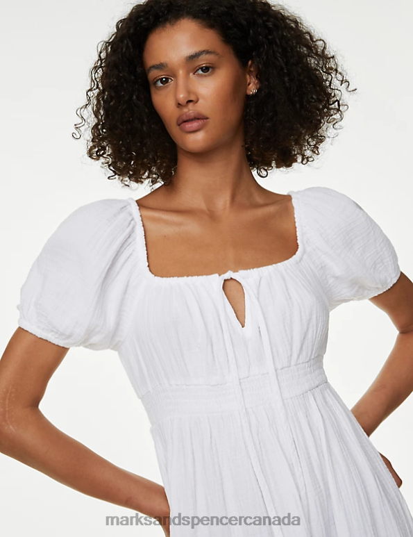 Marks and Spencer near me - Women Soft White Clothing Marks & Spencer Pure Cotton Square Neck Midi Beach Dress 20VTD2541