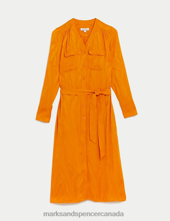 Women Tangerine Clothing Marks & Spencer Floral Jacquard V-Neck Midi Shirt Dress 20VTD564 - Marks and Spencer online