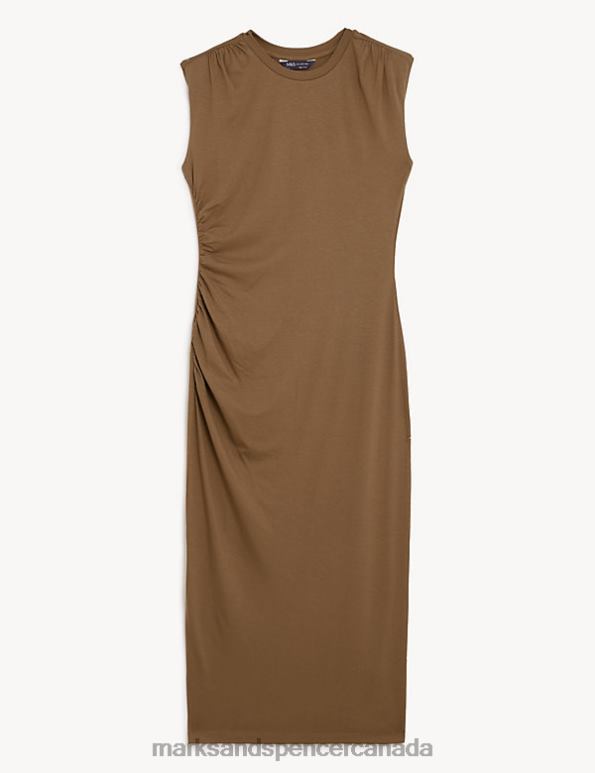 Women Toffee Clothing Marks & Spencer Jersey Round Neck Ruched Midi Bodycon Dress 20VTD2511 - Marks and Spencer online