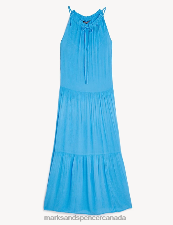 Marks and Spencer near me - Women Turquoise Clothing Marks & Spencer High Neck Midaxi Tiered Beach Dress 20VTD1291