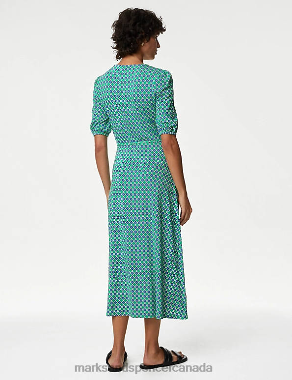 Marks and Spencer near me - Women Turquoise Mix Clothing Marks & Spencer Jersey Printed Midi Tea Dress 20VTD648