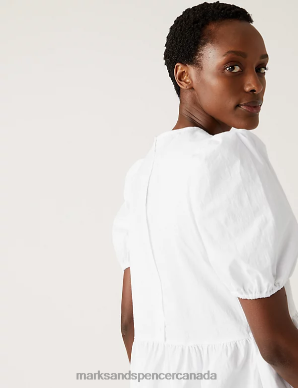 Marks and Spencer near me - Women White Clothing Marks & Spencer Cotton Rich Puff Sleeve Midi Tiered Dress 20VTD1254