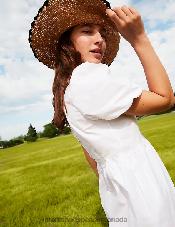 Marks and Spencer near me - Women White Clothing Marks & Spencer Cotton Rich Puff Sleeve Midi Tiered Dress 20VTD1254