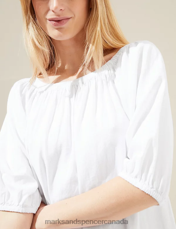 Marks and Spencer near me - Women White Clothing Marks & Spencer Linen Rich Bardot Knee Length Shift Dress 20VTD2982