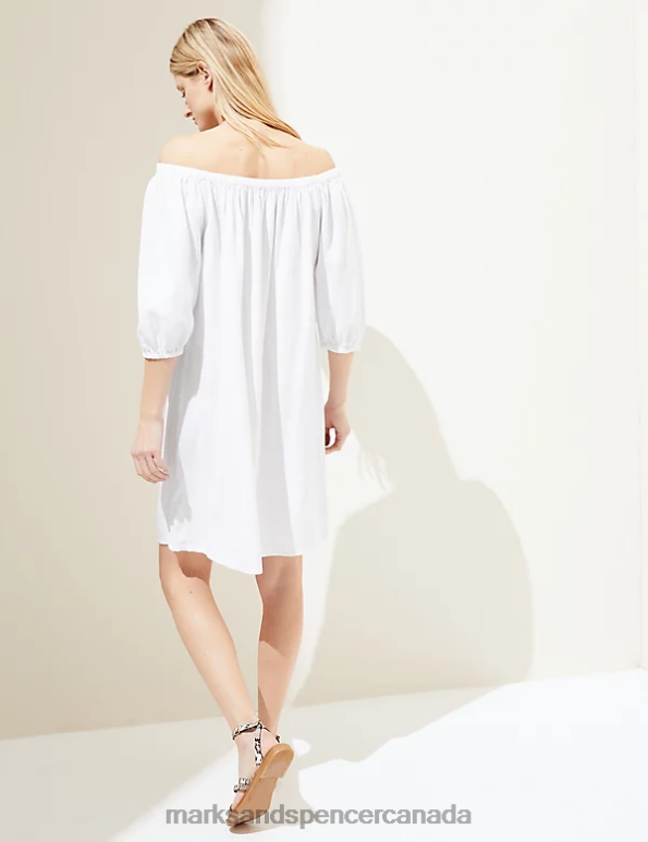 Marks and Spencer near me - Women White Clothing Marks & Spencer Linen Rich Bardot Knee Length Shift Dress 20VTD2982