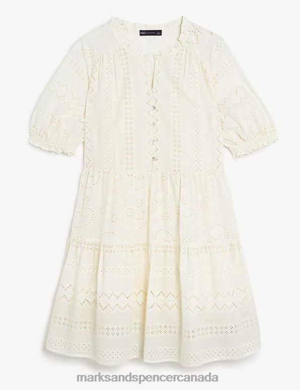 Marks and Spencer sale - Women White Clothing Marks & Spencer Pure Cotton Broderie V-Neck Mini Dress 20VTD1337