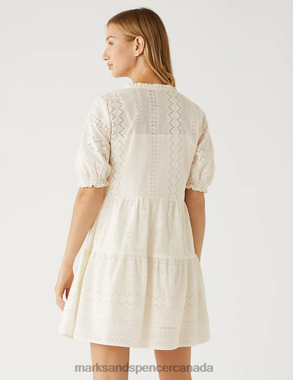 Marks and Spencer sale - Women White Clothing Marks & Spencer Pure Cotton Broderie V-Neck Mini Dress 20VTD1337