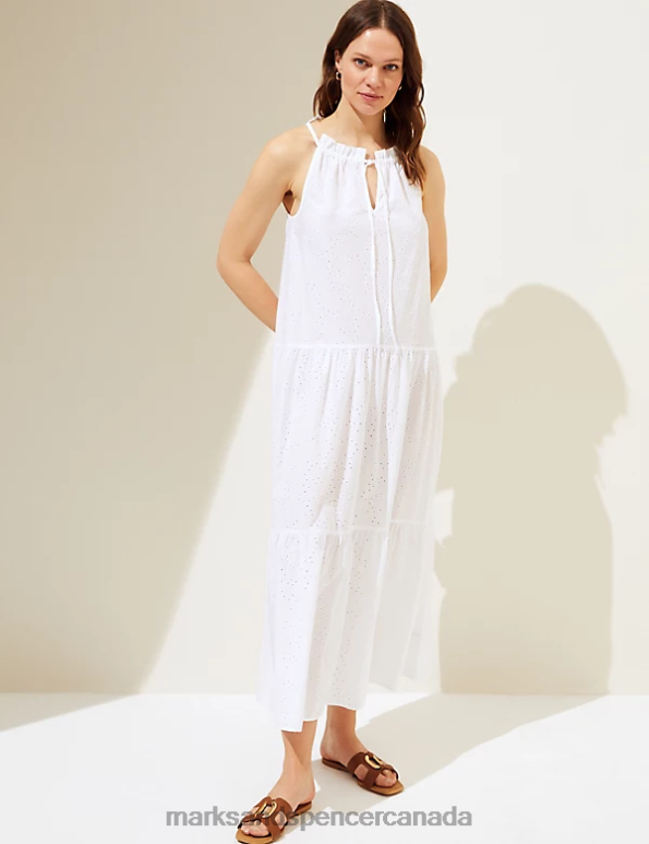 Marks and Spencer Canada - Women White Clothing Marks & Spencer Pure Cotton Cutwork Midaxi Beach Dress 20VTD1329