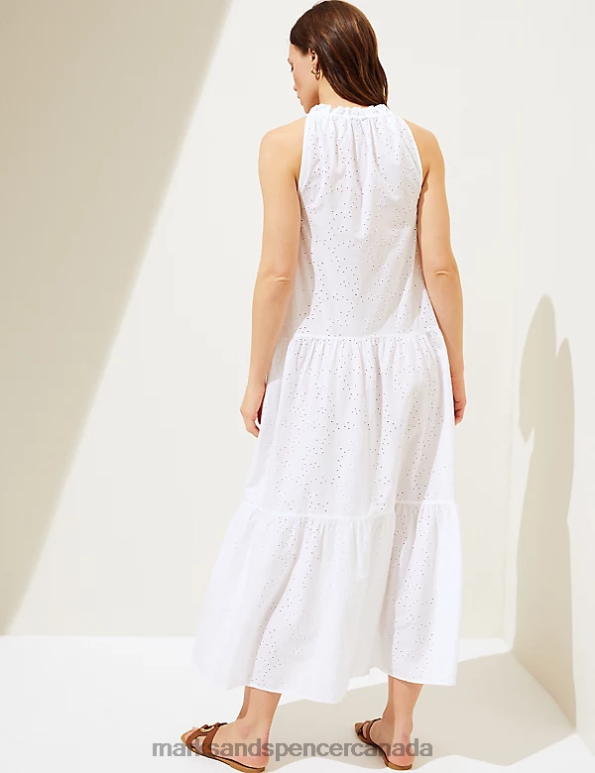 Marks and Spencer Canada - Women White Clothing Marks & Spencer Pure Cotton Cutwork Midaxi Beach Dress 20VTD1329