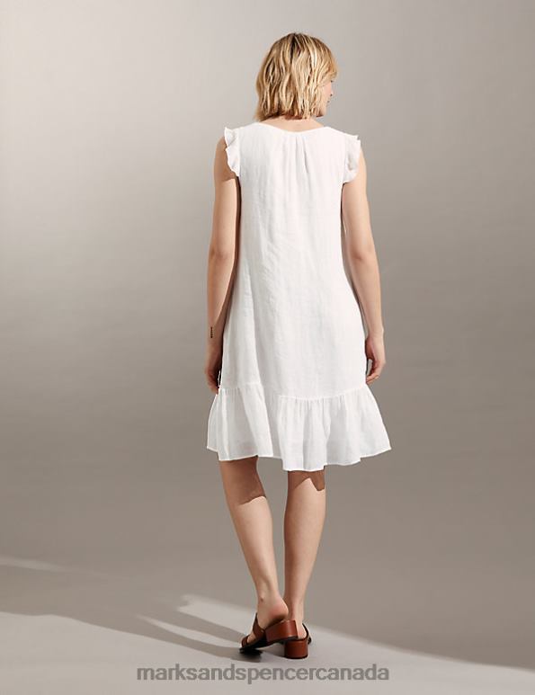 Marks and Spencer near me - Women White Clothing Marks & Spencer Pure Linen V-Neck Knee Length Shift Dress 20VTD2440
