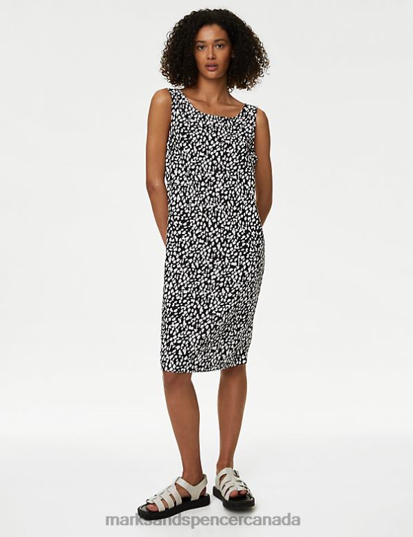 Marks and Spencer sale - Women White Mix Clothing Marks & Spencer Linen Rich Printed Round Neck Shift Dress 20VTD2405