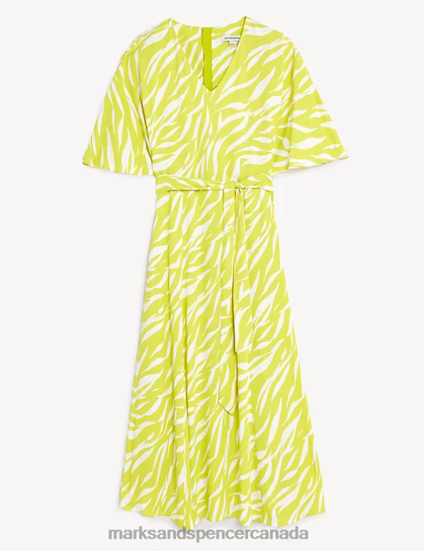 Marks and Spencer Canada - Women White Mix Clothing Marks & Spencer Printed V-Neck Midaxi Waisted Dress 20VTD279