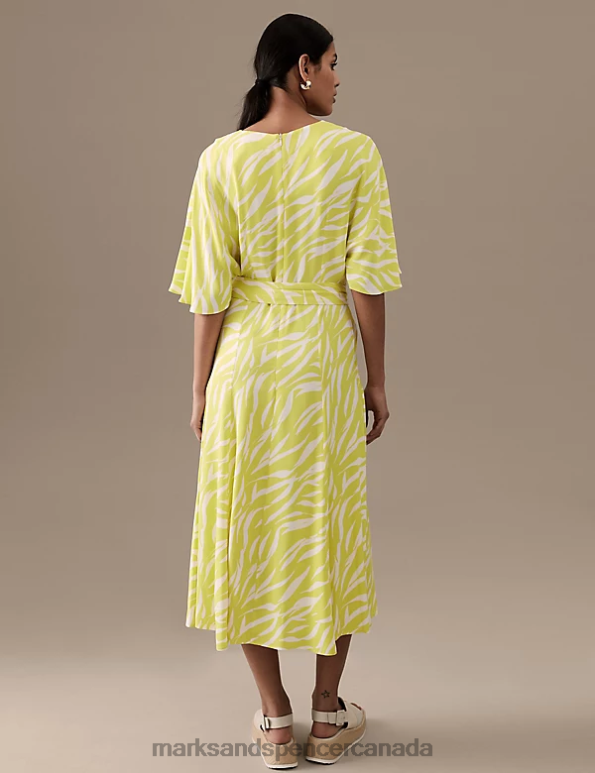 Marks and Spencer Canada - Women White Mix Clothing Marks & Spencer Printed V-Neck Midaxi Waisted Dress 20VTD279