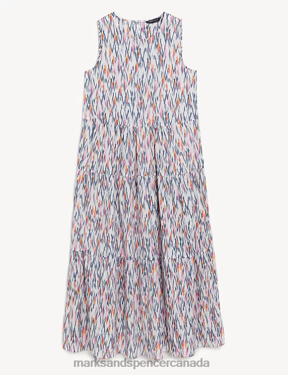 Marks and Spencer Canada - Women White Mix Clothing Marks & Spencer Pure Cotton Printed Maxi Tiered Dress 20VTD962