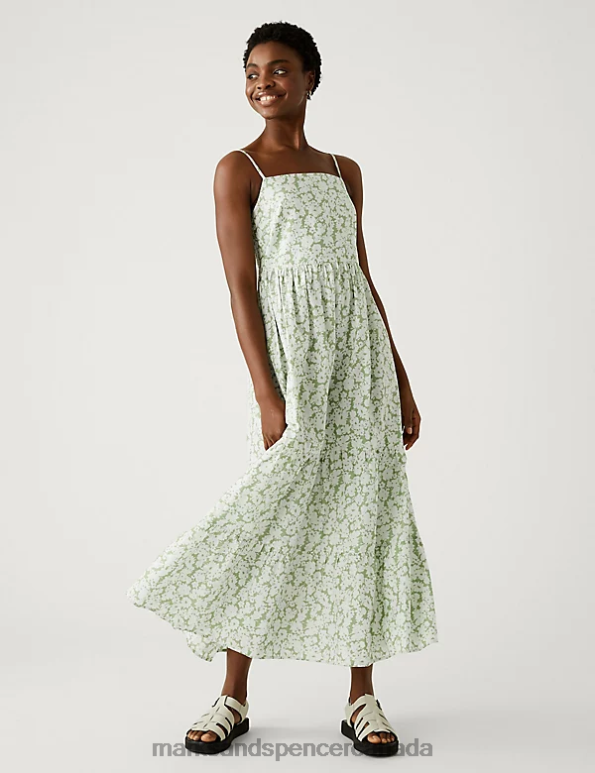 Women White Mix Clothing Marks & Spencer Pure Cotton Printed Midaxi Cami Dress 20VTD3142 - Marks and Spencer online