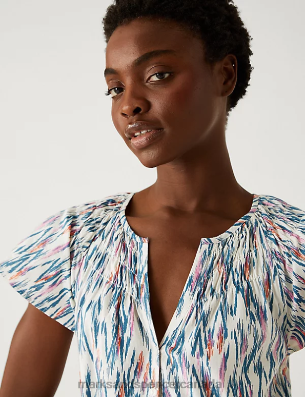 Marks and Spencer Canada - Women White Mix Clothing Marks & Spencer Pure Cotton Printed V-Neck Midaxi Dress 20VTD209