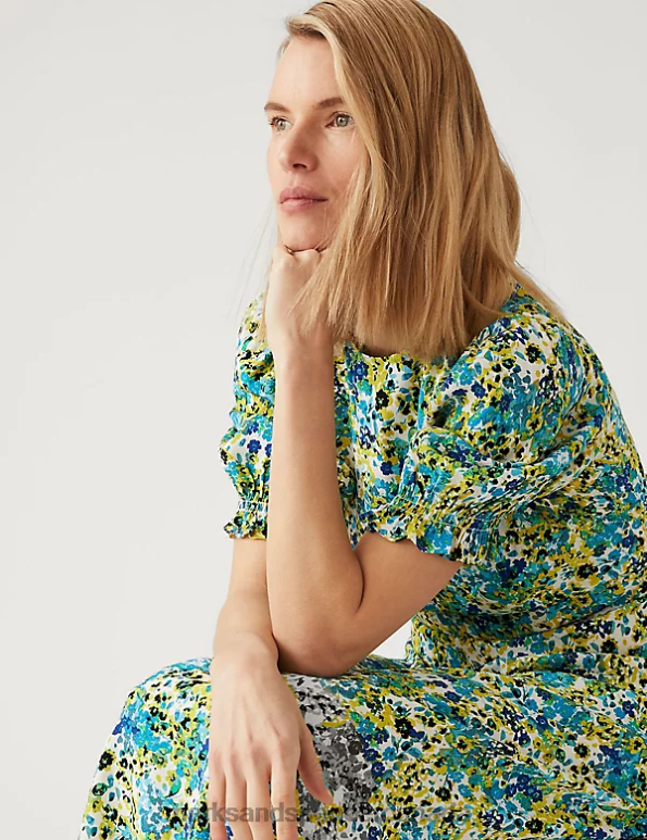 Marks and Spencer near me - Women Yellow Mix Clothing Marks & Spencer Floral Midaxi Tea Dress 20VTD1064