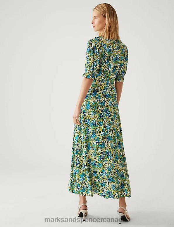 Marks and Spencer near me - Women Yellow Mix Clothing Marks & Spencer Floral Midaxi Tea Dress 20VTD1064