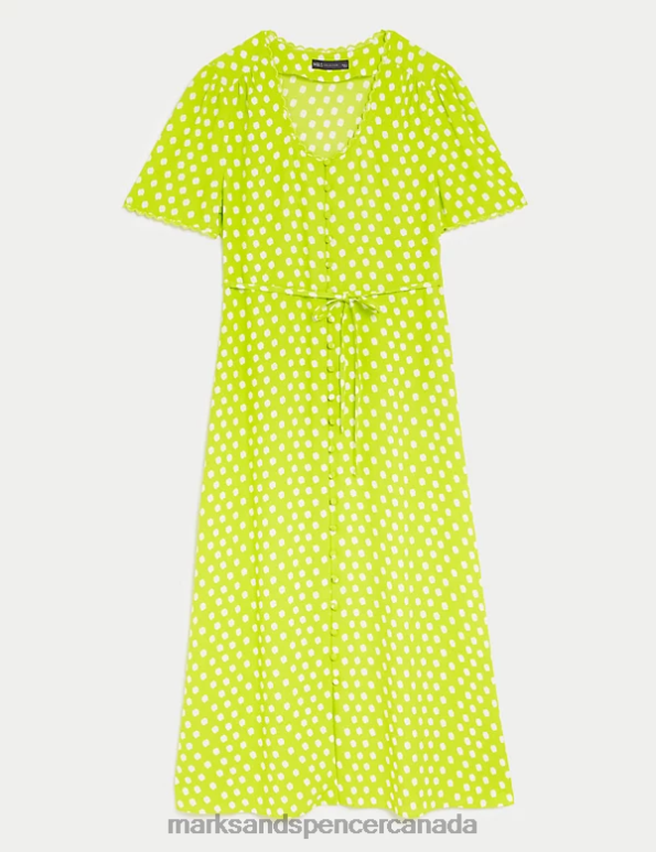 Marks and Spencer sale - Women Yellow Mix Clothing Marks & Spencer Polka Dot V-Neck Midi Tea Dress 20VTD338