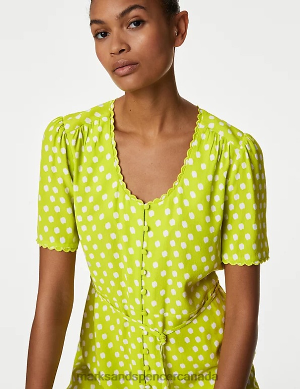 Marks and Spencer sale - Women Yellow Mix Clothing Marks & Spencer Polka Dot V-Neck Midi Tea Dress 20VTD338