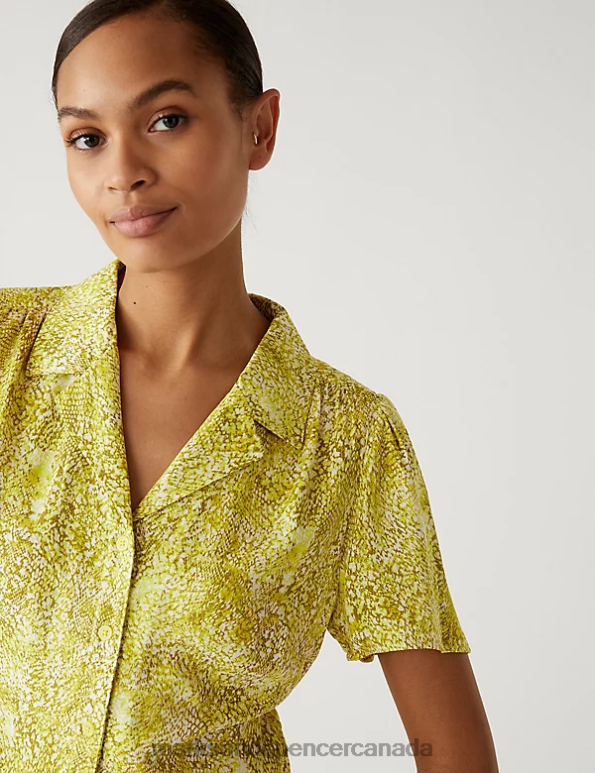 Women Yellow Mix Clothing Marks & Spencer Printed Mini Shirt Dress 20VTD1556 - Marks and Spencer Canada locations