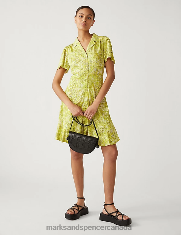 Women Yellow Mix Clothing Marks & Spencer Printed Mini Shirt Dress 20VTD1556 - Marks and Spencer Canada locations