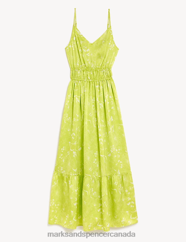 Women Yellow Mix Clothing Marks & Spencer Printed V-Neck Midaxi Waisted Dress 20VTD2627 - Marks and Spencer Canada locations