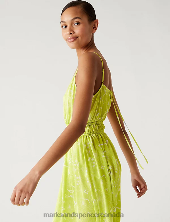 Women Yellow Mix Clothing Marks & Spencer Printed V-Neck Midaxi Waisted Dress 20VTD2627 - Marks and Spencer Canada locations