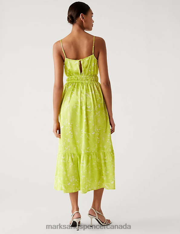 Women Yellow Mix Clothing Marks & Spencer Printed V-Neck Midaxi Waisted Dress 20VTD2627 - Marks and Spencer Canada locations