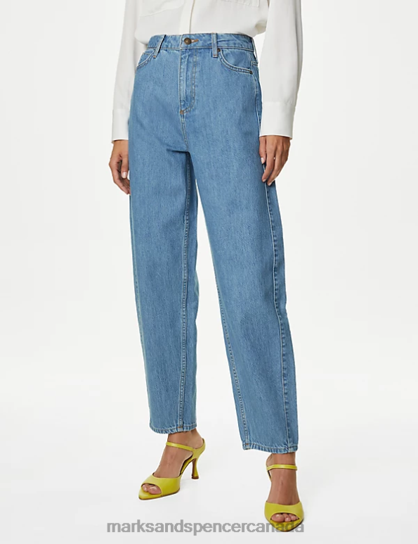 Women Chambray Clothing Marks & Spencer Relaxed High Waisted Straight Leg Jeans 20VTD990 - Marks and Spencer online