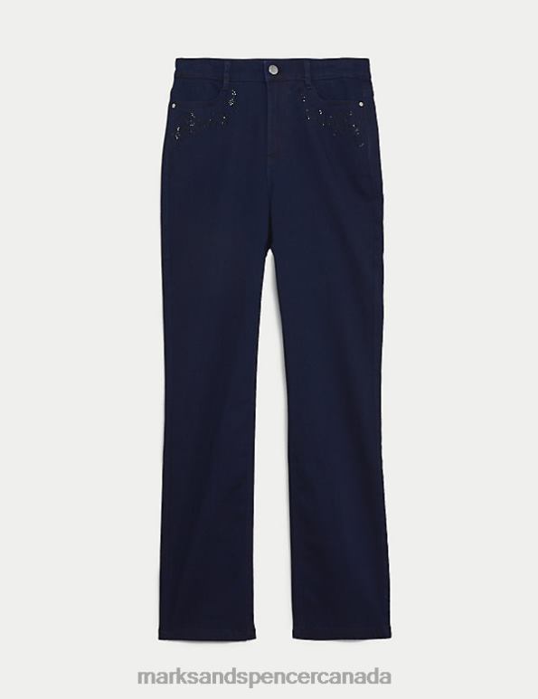 Marks and Spencer Canada - Women Indigo Clothing Marks & Spencer High Waisted Embellished Straight Leg Jeans 20VTD1834
