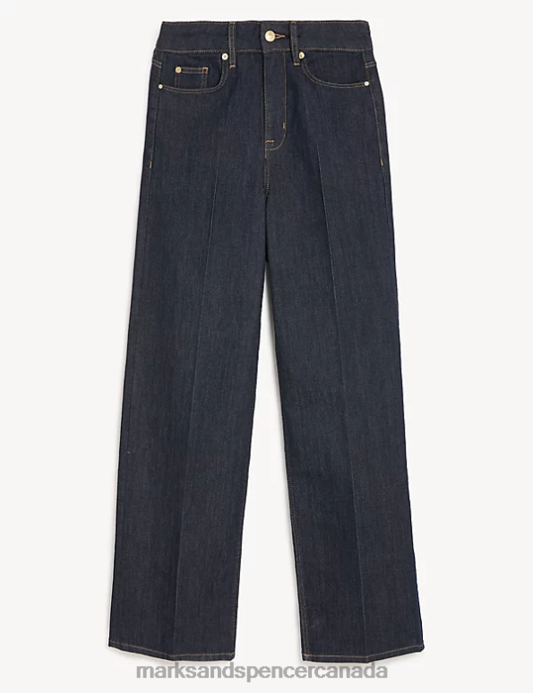 Women Indigo Mix Clothing Marks & Spencer High Waisted Smart Wide Leg Jeans 20VTD263 - Marks and Spencer outlet