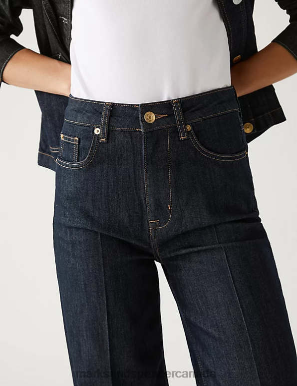 Women Indigo Mix Clothing Marks & Spencer High Waisted Smart Wide Leg Jeans 20VTD263 - Marks and Spencer outlet
