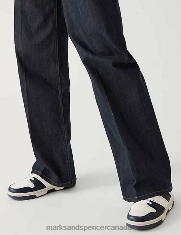 Women Indigo Mix Clothing Marks & Spencer High Waisted Smart Wide Leg Jeans 20VTD263 - Marks and Spencer outlet