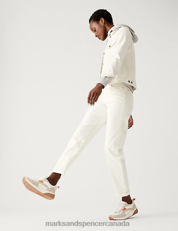 Women Light Cream Clothing Marks & Spencer Boyfriend Ankle Grazer Jeans 20VTD2632 - Marks and Spencer Canada locations