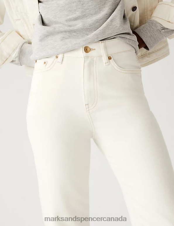Women Light Cream Clothing Marks & Spencer Boyfriend Ankle Grazer Jeans 20VTD2632 - Marks and Spencer Canada locations