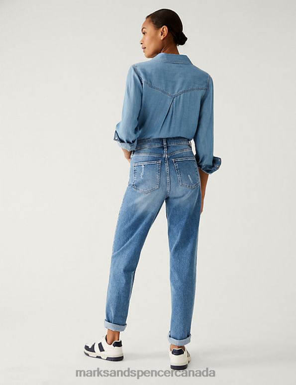 Women Light Denim Clothing Marks & Spencer Boyfriend Ankle Grazer Jeans 20VTD2631 - Marks and Spencer online