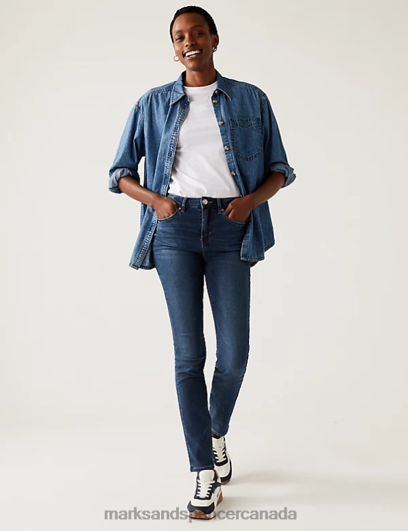 Women Med Blue Denim Clothing Marks & Spencer Lily Slim Fit Jeans with Stretch 20VTD2729 - Marks and Spencer online