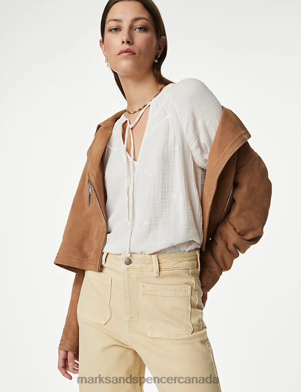 Marks and Spencer near me - Women Natural Beige Clothing Marks & Spencer Tea Dyed Wide Leg Ankle Grazer Jeans 20VTD1902