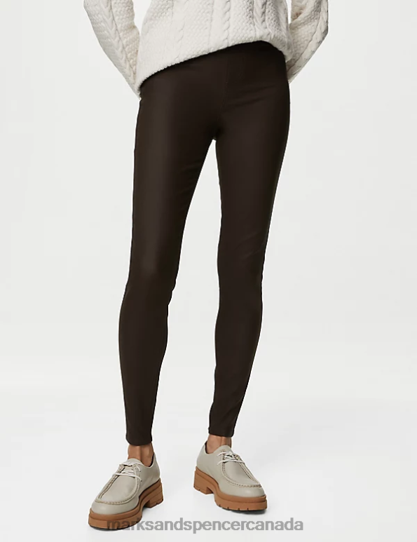 Women Bitter Chocolate Clothing Marks & Spencer Coated High Waisted Jeggings 20VTD2273 - Marks and Spencer outlet