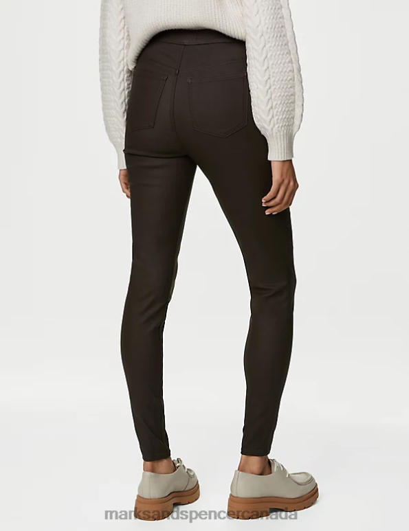 Women Bitter Chocolate Clothing Marks & Spencer Coated High Waisted Jeggings 20VTD2273 - Marks and Spencer outlet