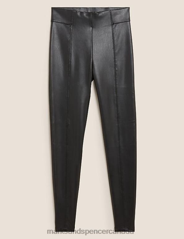 Women Black Clothing Marks & Spencer Leather Look High Waisted Leggings 20VTD3366 - Marks and Spencer outlet