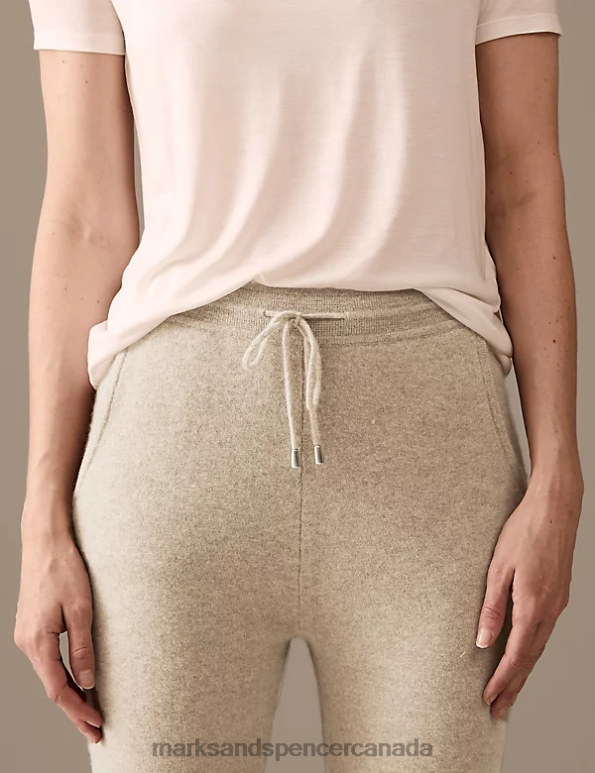 Women Cappuccino Clothing Marks & Spencer Pure Cashmere Tapered Ankle Grazer Joggers 20VTD3241 - Marks and Spencer Canada locations