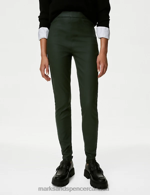 Women Khaki Clothing Marks & Spencer Coated High Waisted Jeggings 20VTD2272 - Marks and Spencer Canada locations